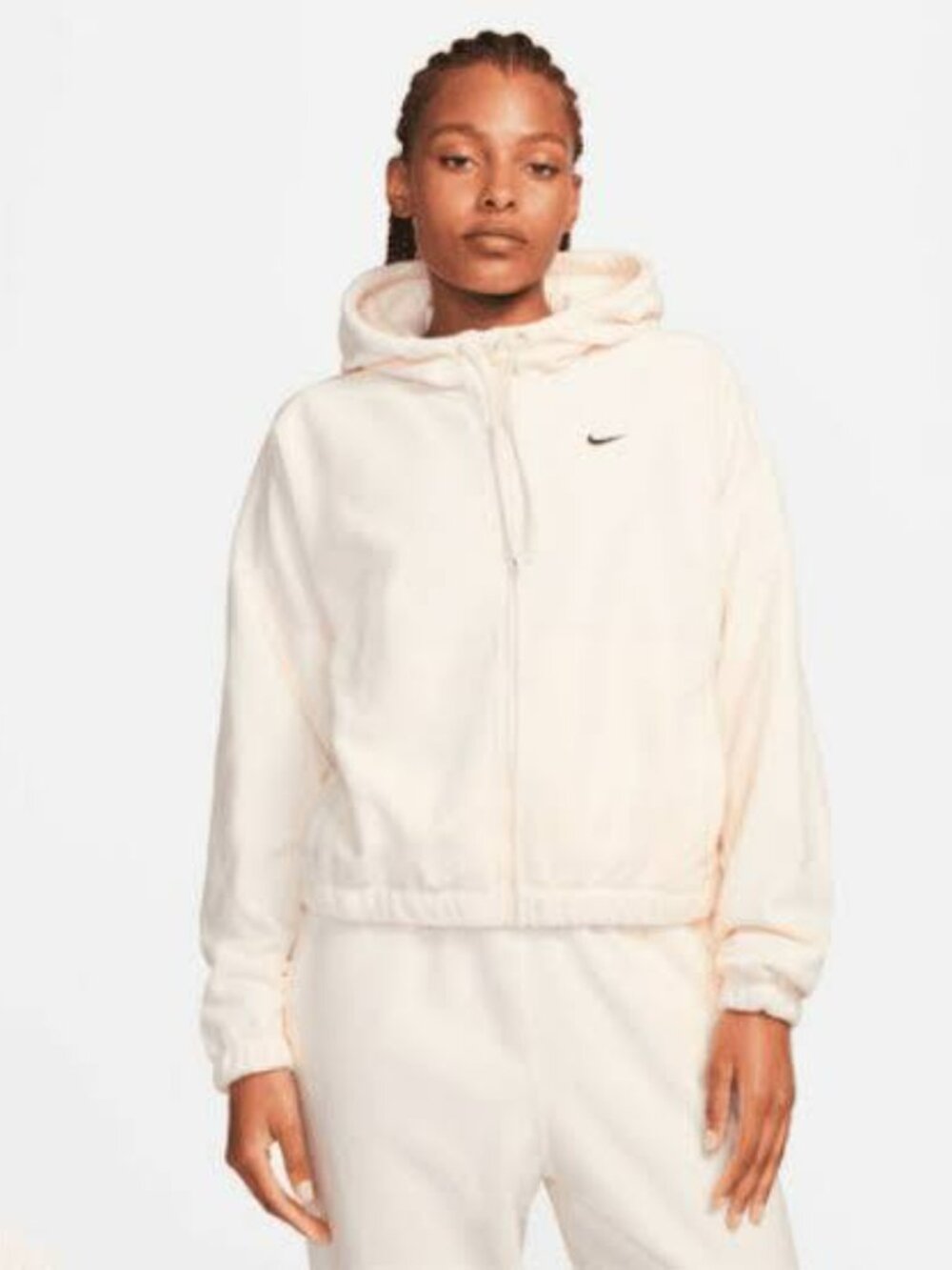Nike Full Zip Oversize Therma-Fit Ivory Polar Fleece Hoodie Size XL